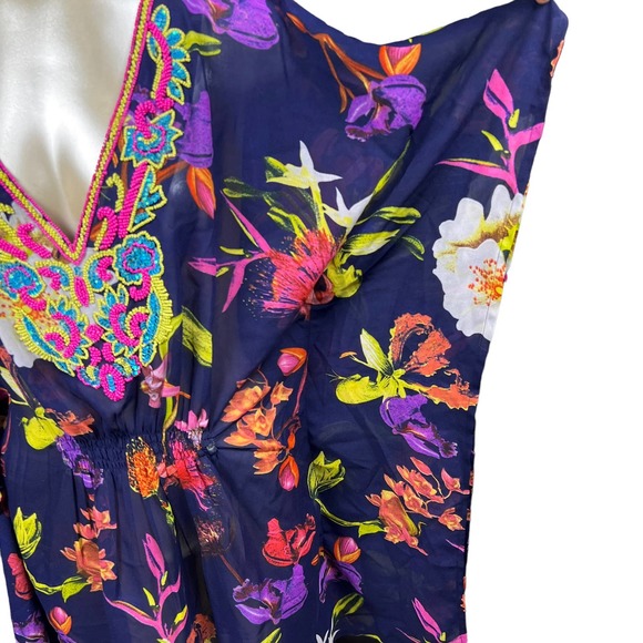 Rise and bloom boho beaded floral kimono top or cover up small - Picture 5 of 9